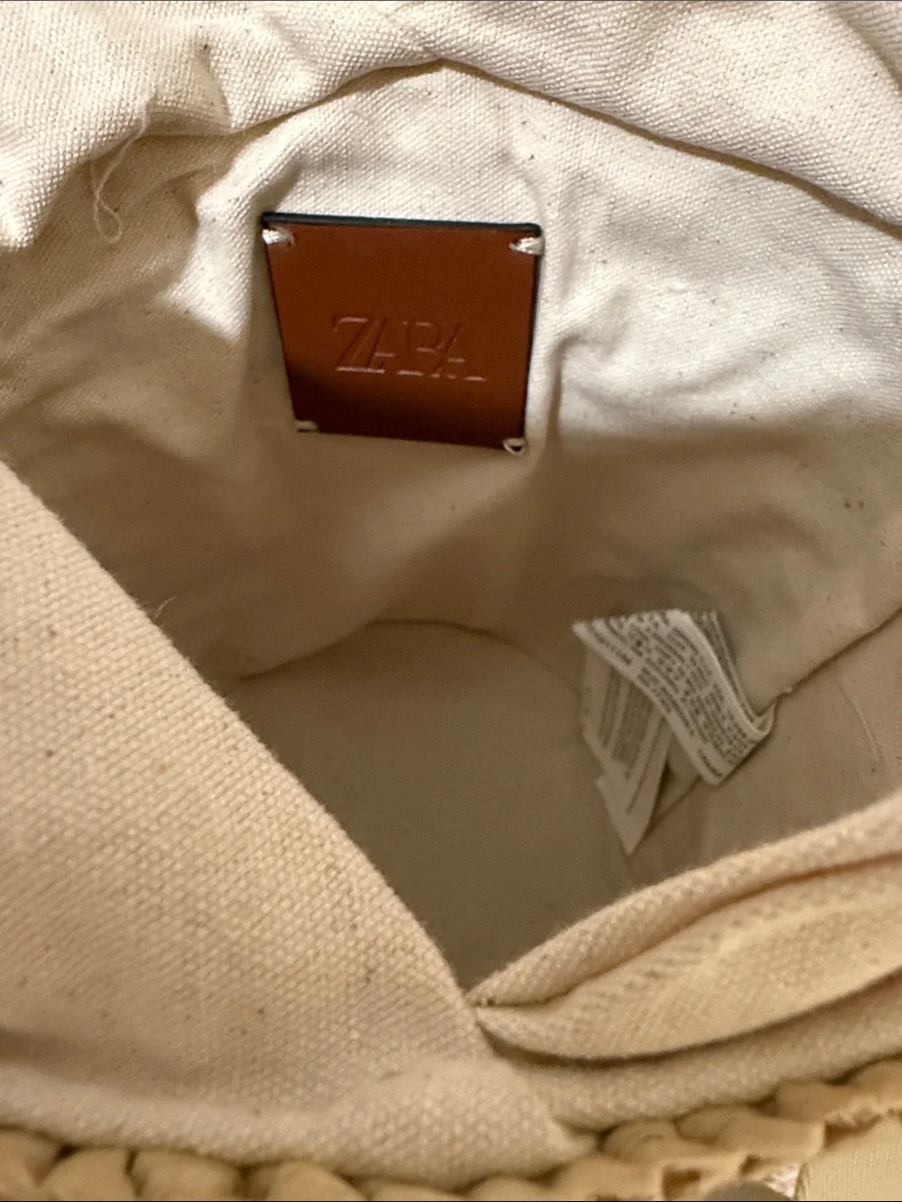 ZARA Cream and Brown Straw Bucket Crossbody Bag